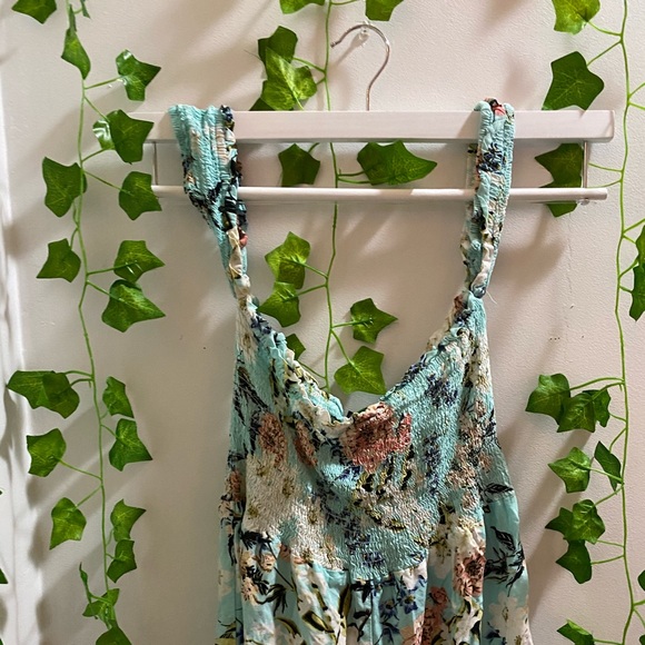 Blue Floral Cropped Jumpsuit - Picture 2 of 5